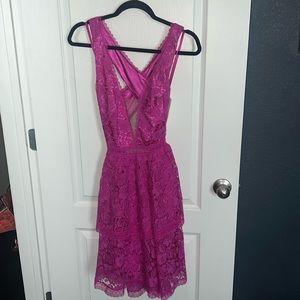 Theia Couture hot pink lace cocktail dress
